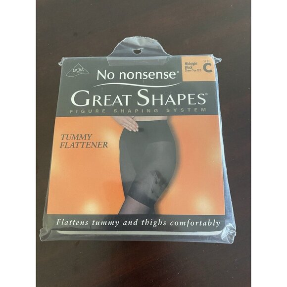 No Nonsense Great Shapes Pantyhose Tummy Flattener C Midnight Black Sheer Toe - Picture 1 of 2